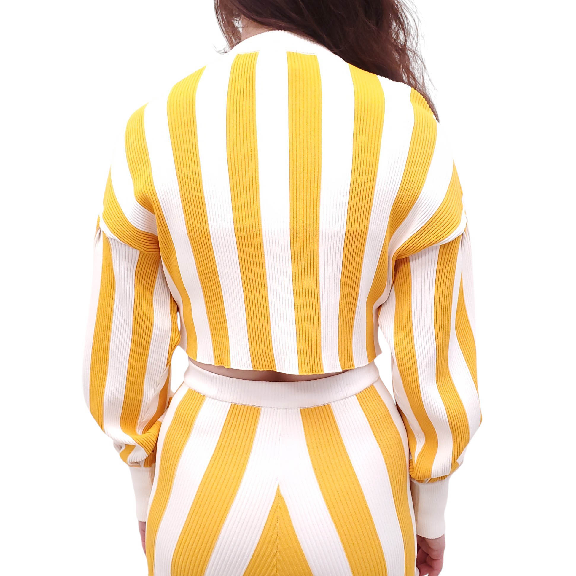 RAISA VANESSA YELLOW AND WHITE STRIPED SWEATER SET - SIZE 38