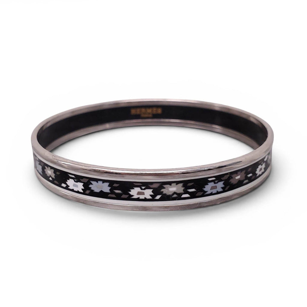 HERMÈS THIN GEOMETRIC FLORAL PATTERNED BANGLE - SIZE 70