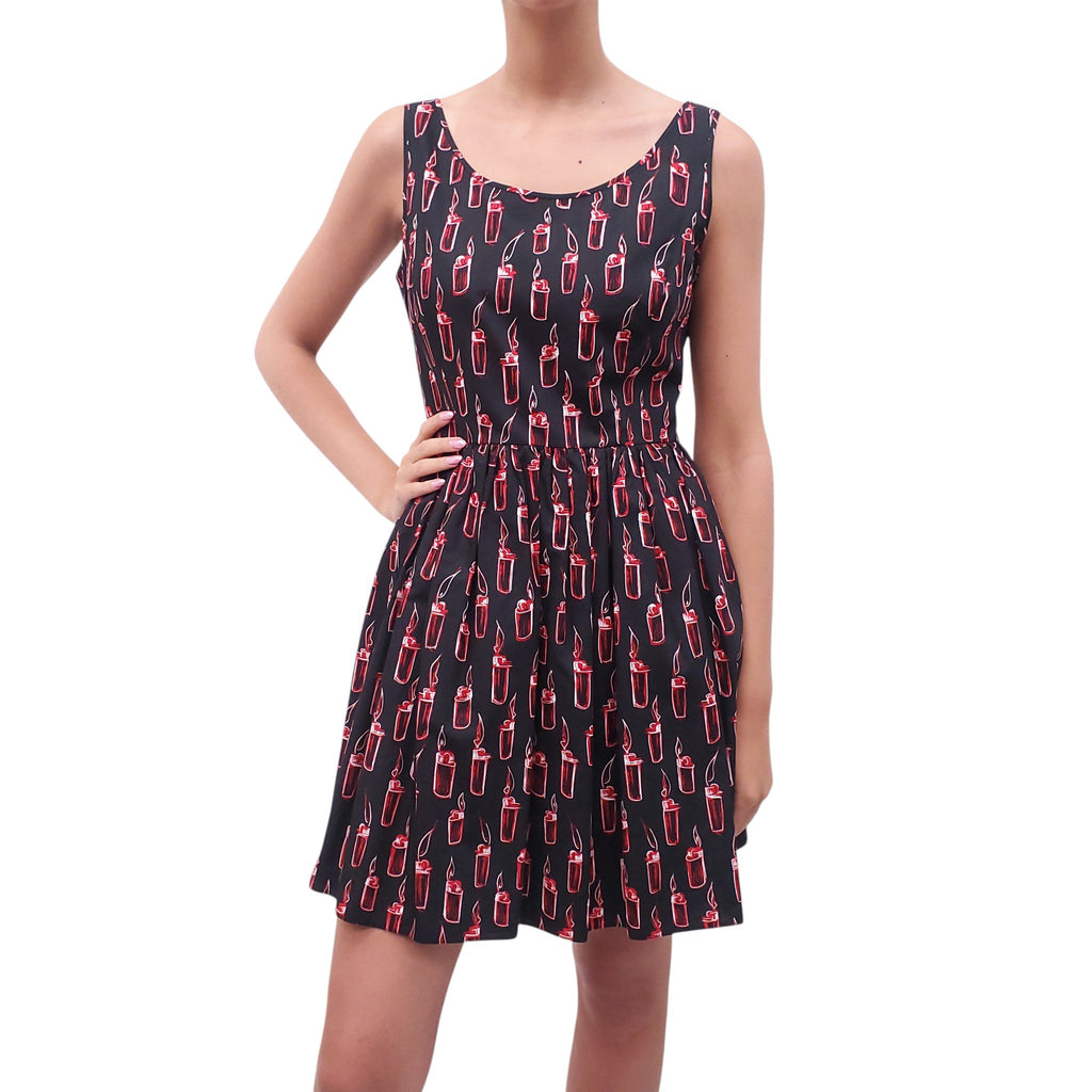 MIU MIU BLACK AND RED LIGHTER PRINT DRESS - SIZE 42