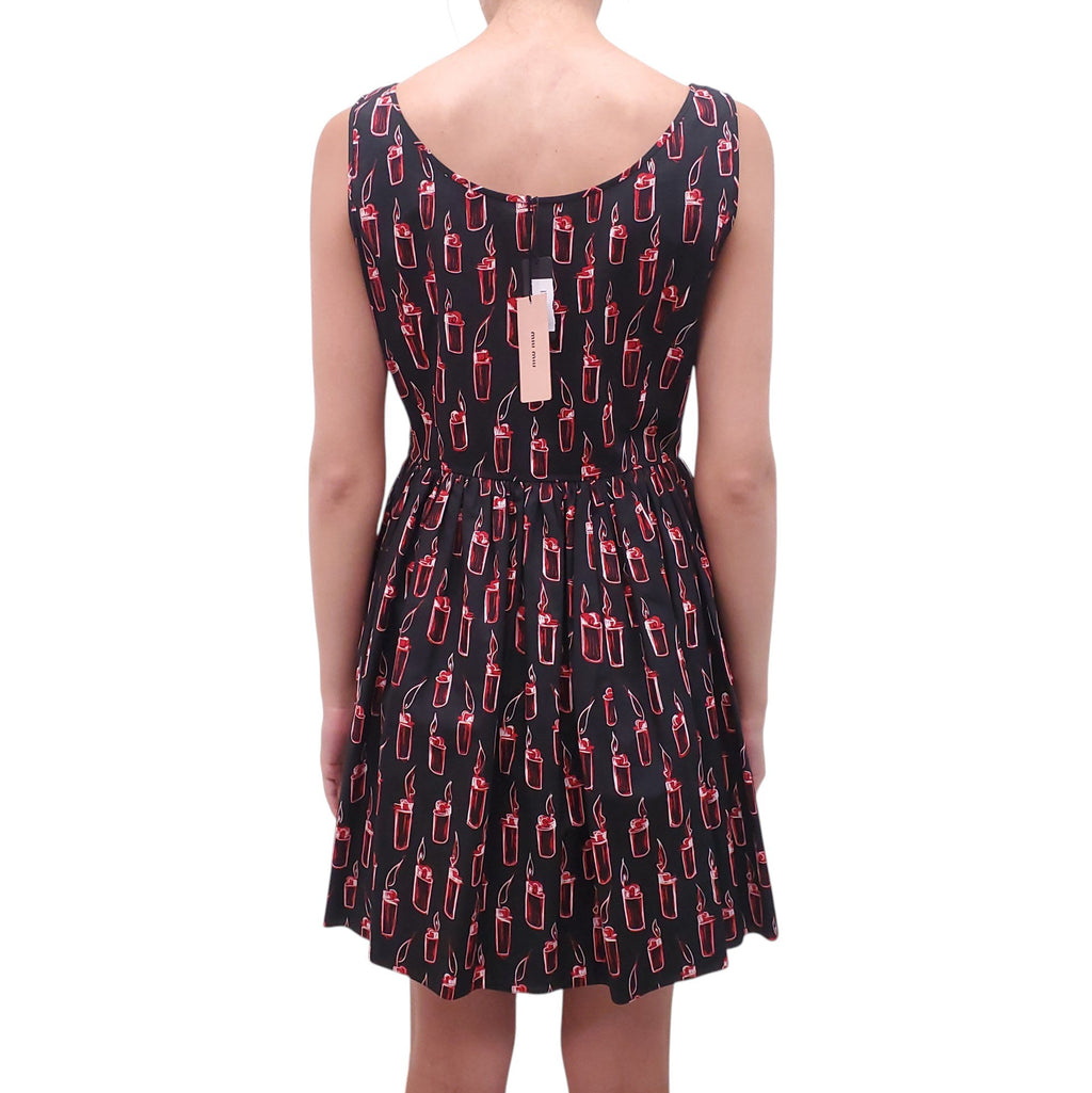 MIU MIU BLACK AND RED LIGHTER PRINT DRESS - SIZE 42