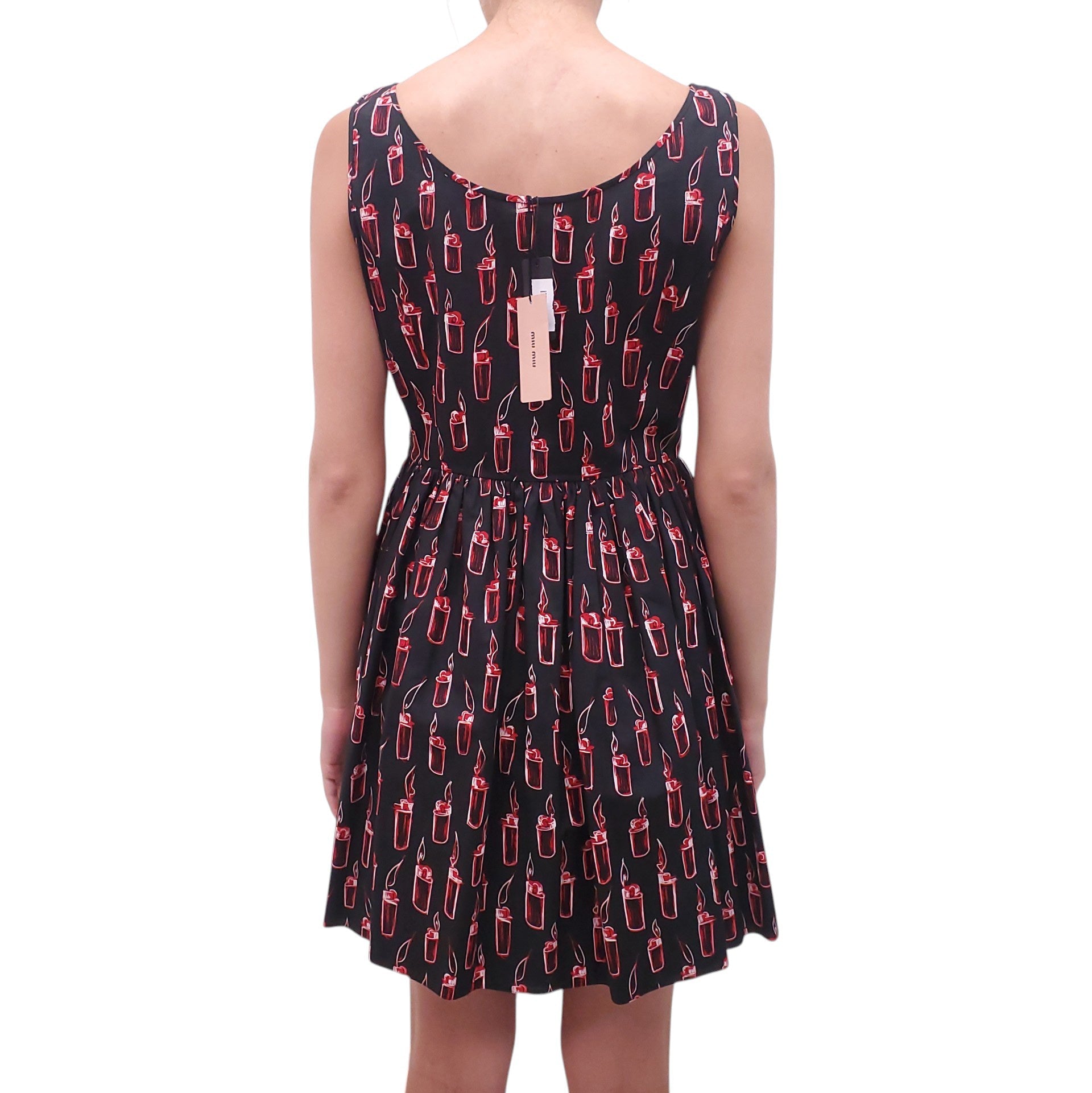 MIU MIU BLACK AND RED LIGHTER PRINT DRESS - SIZE 42