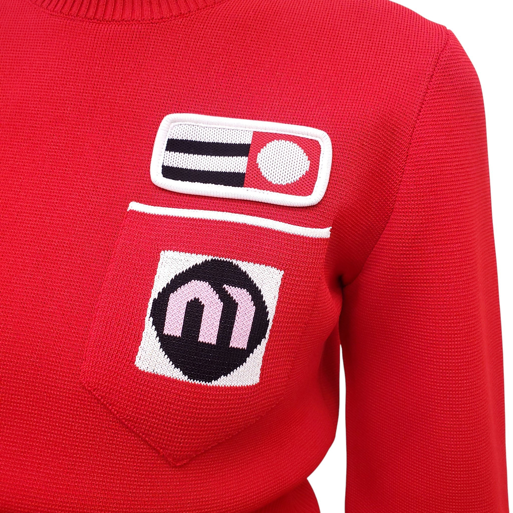 MIU MIU RED GRAPHIC KNIT SWEATER - SIZE 42