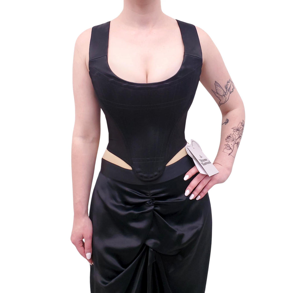VIVIENNE WESTWOOD BLACK SATIN CORSET TOP - SIZE 40