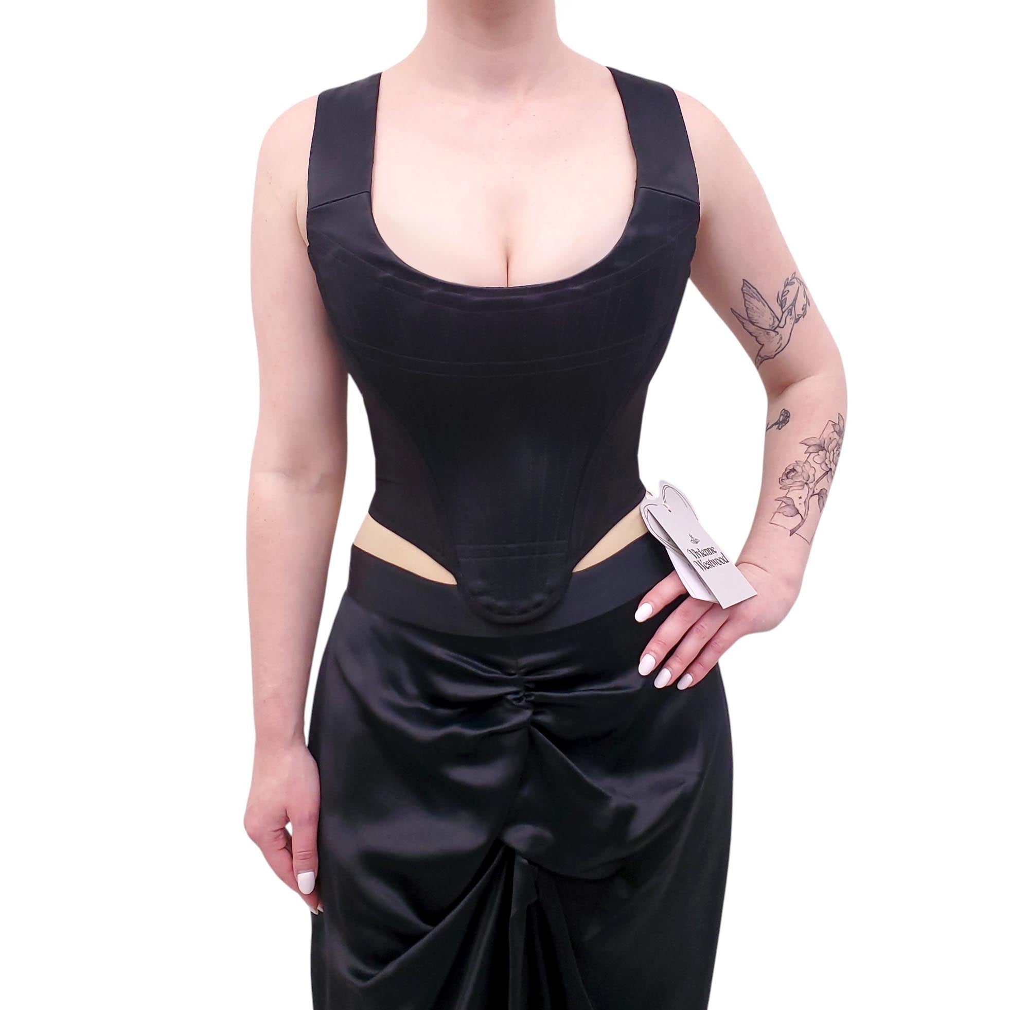 VIVIENNE WESTWOOD BLACK SATIN CORSET TOP - SIZE 40