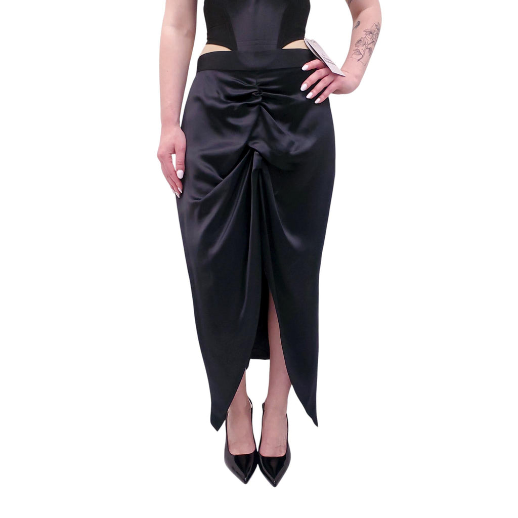 VIVIENNE WESTWOOD BLACK RUCHED SATIN SKIRT - SIZE 46