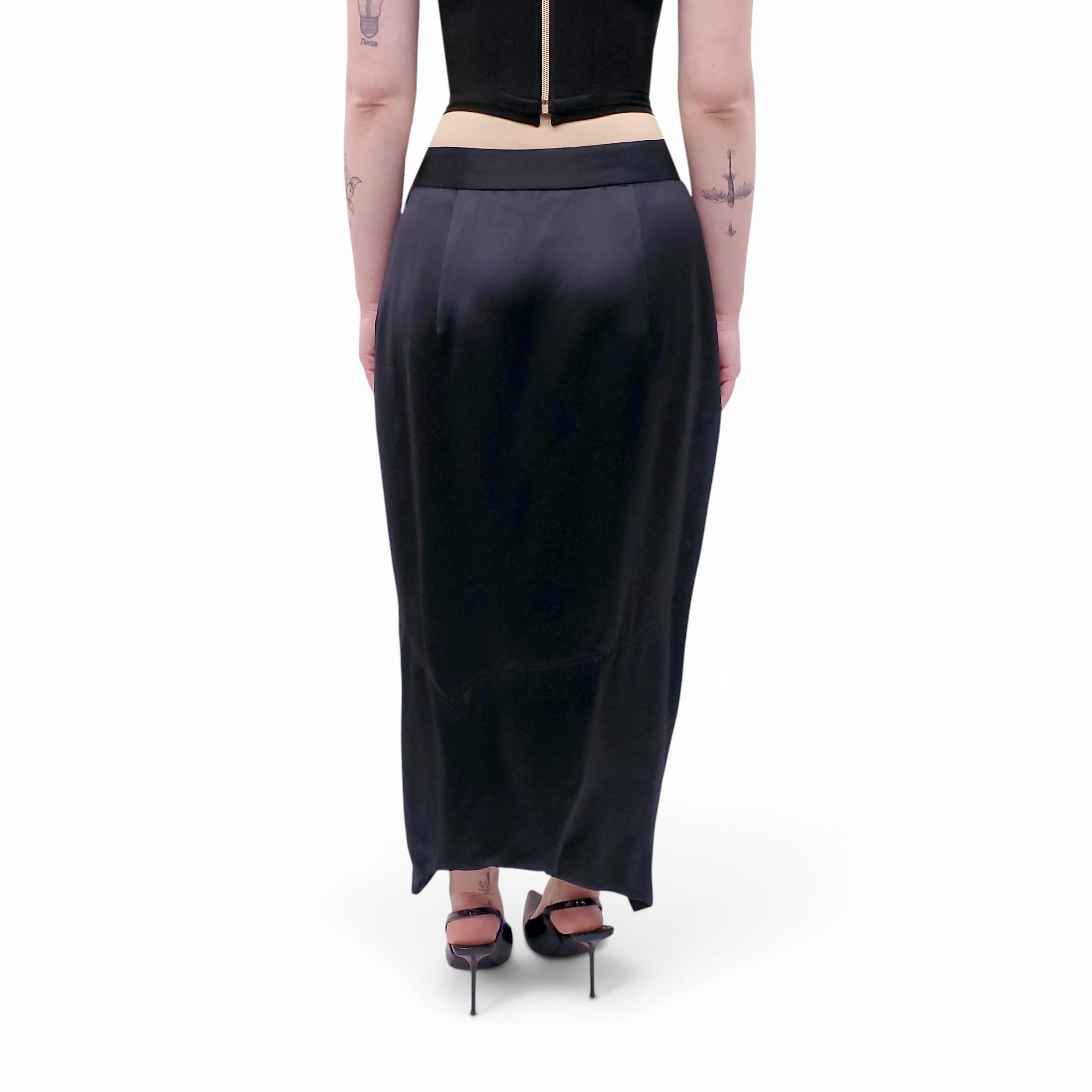 VIVIENNE WESTWOOD BLACK RUCHED SATIN SKIRT - SIZE 46