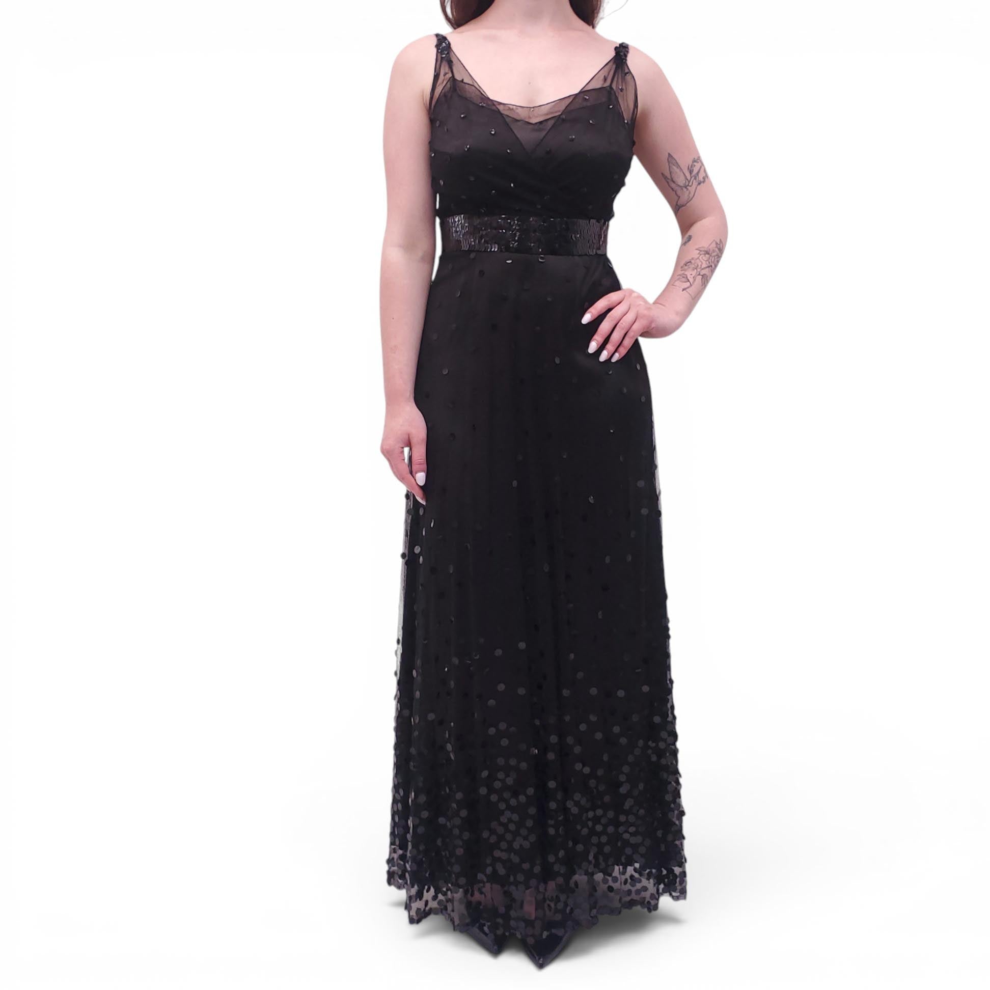 VINTAGE BLACK SEQUIN AND TULLE GOWN - SIZE XS