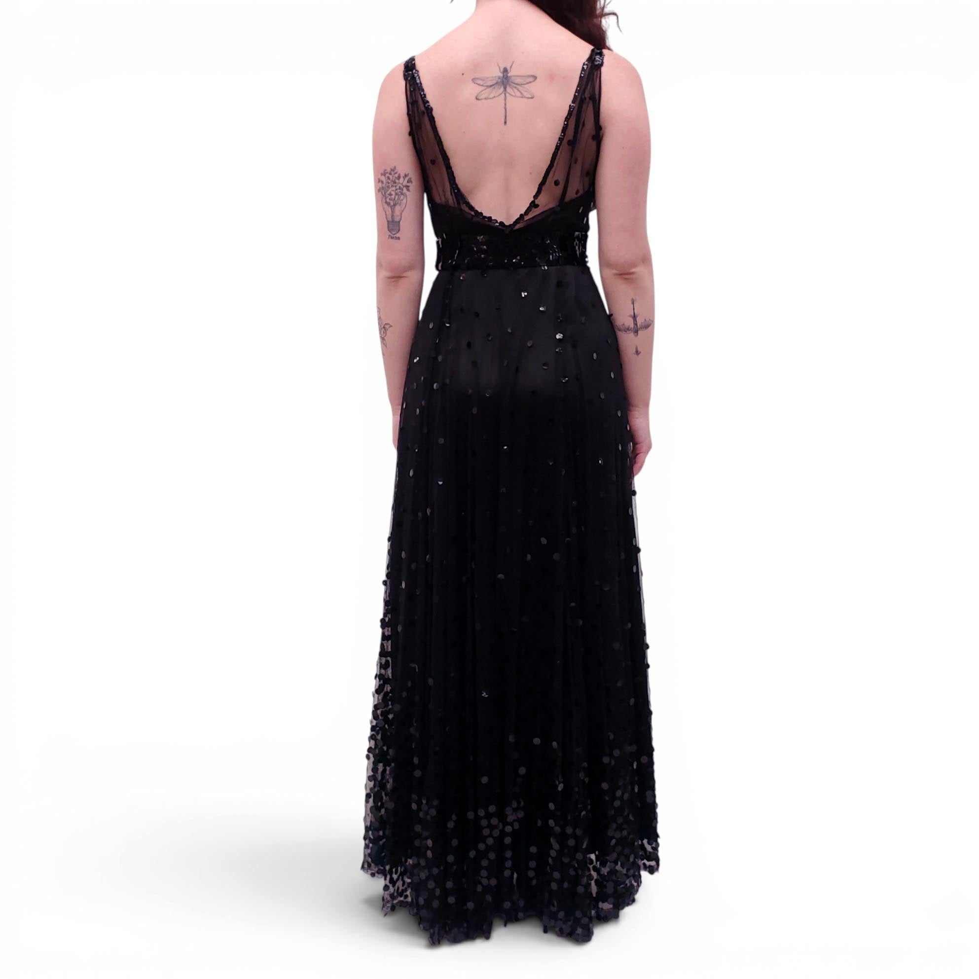 VINTAGE BLACK SEQUIN AND TULLE GOWN - SIZE XS
