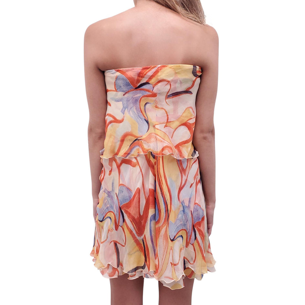 VALENTINO STRAPLESS PATTERNED RUFFLE DRESS - SIZE M/L