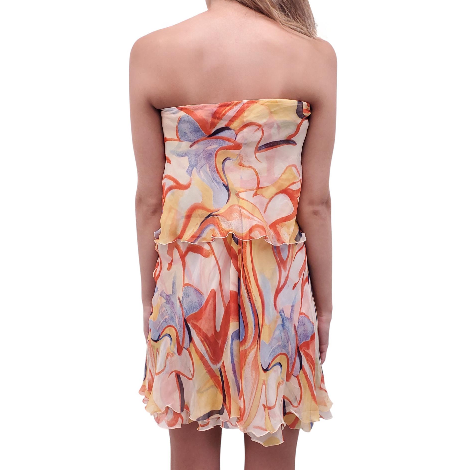VALENTINO STRAPLESS PATTERNED RUFFLE DRESS - SIZE M/L