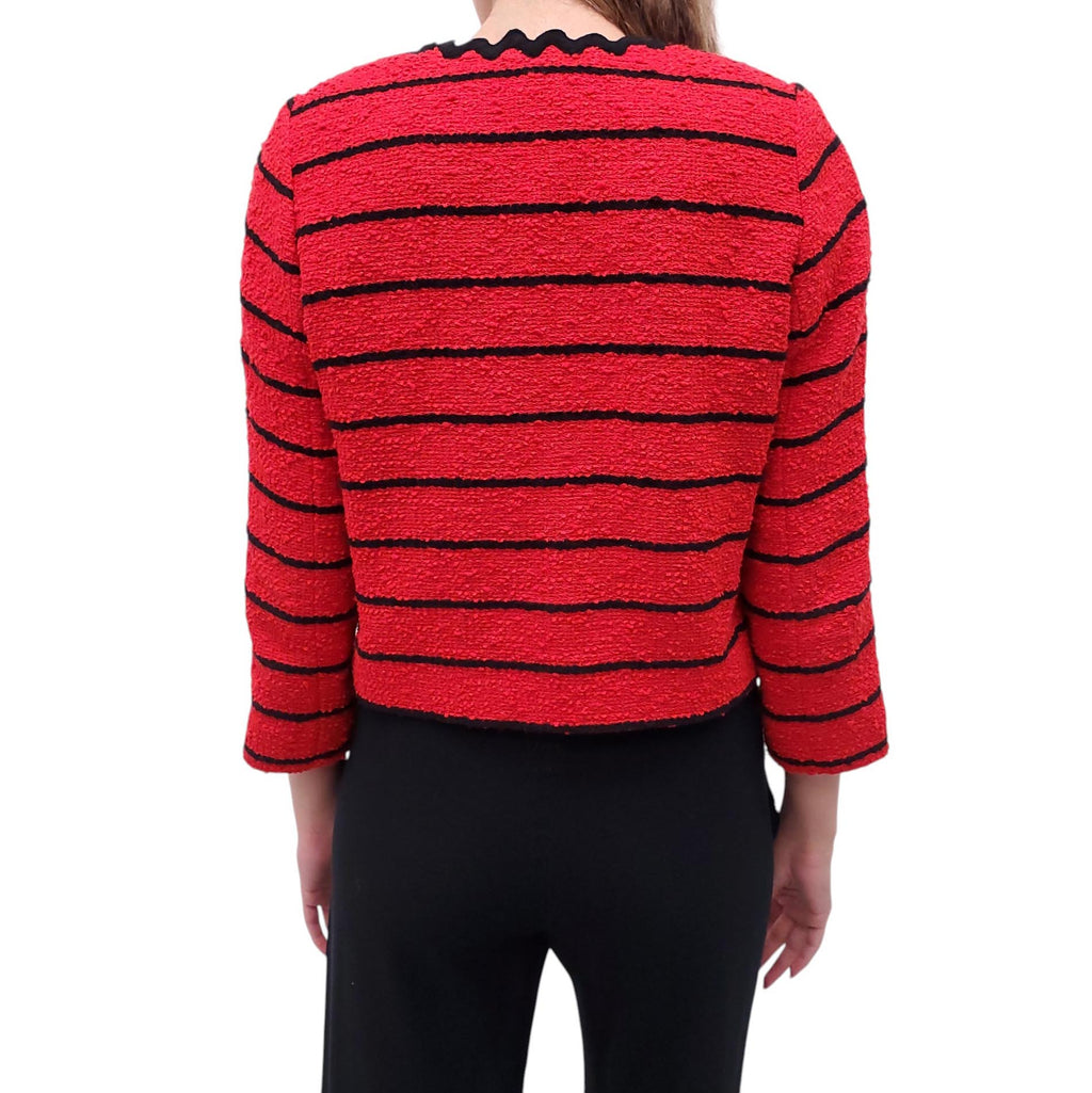 SONIA RYKIEL RED TWEED JACKET WITH BLACK SQUIGGLE DETAILS - SIZE S