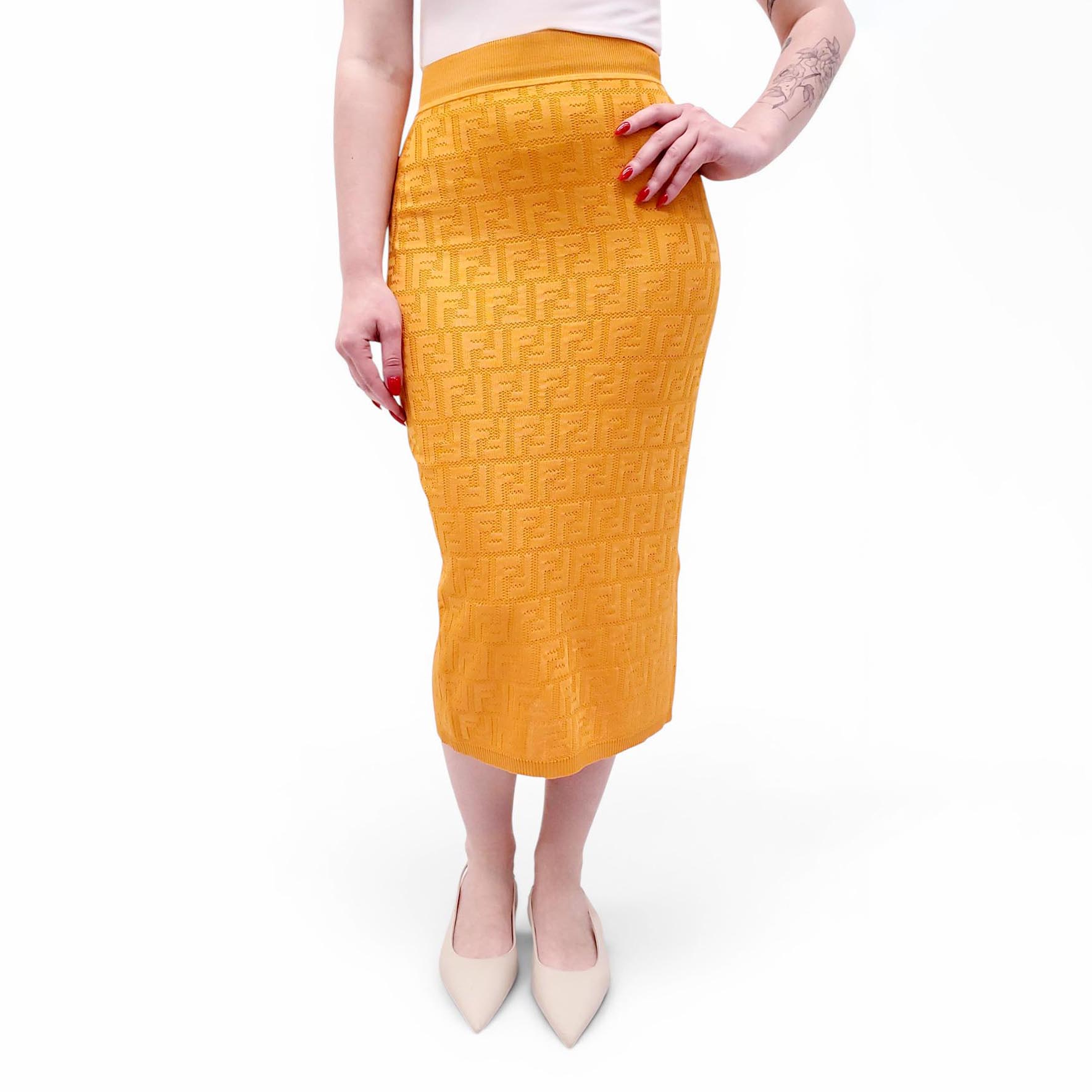 FENDI ORANGE ZUCCA LOGO KNIT SKIRT - SIZE 36