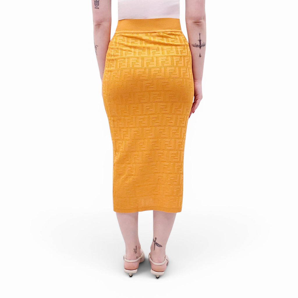 FENDI ORANGE ZUCCA LOGO KNIT SKIRT - SIZE 36
