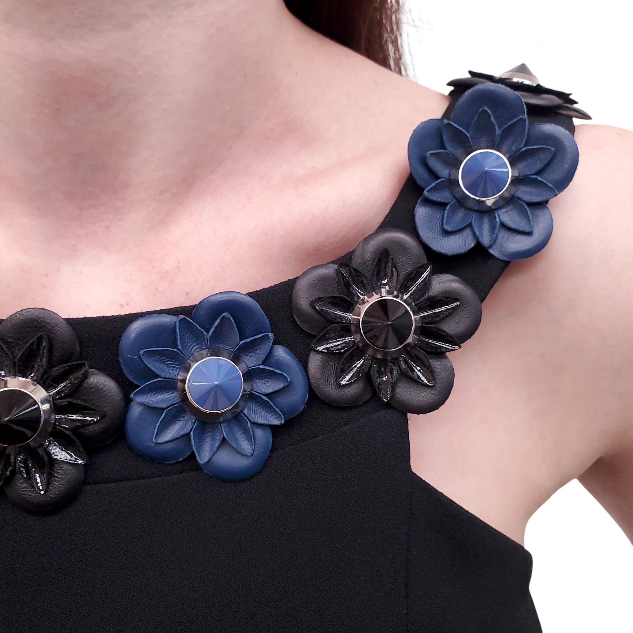 FENDI BLACK DRESS WITH LEATHER FLORAL DETAILS - SIZE 38