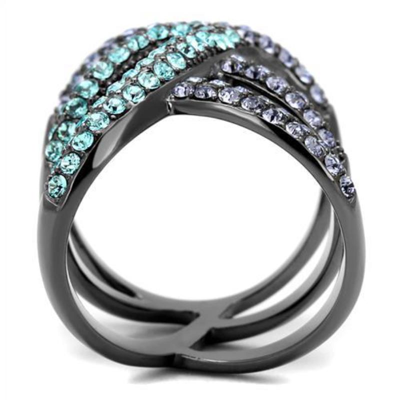IP Light Black Stainless Steel Ring with Top Grade Crystal in Multi Color