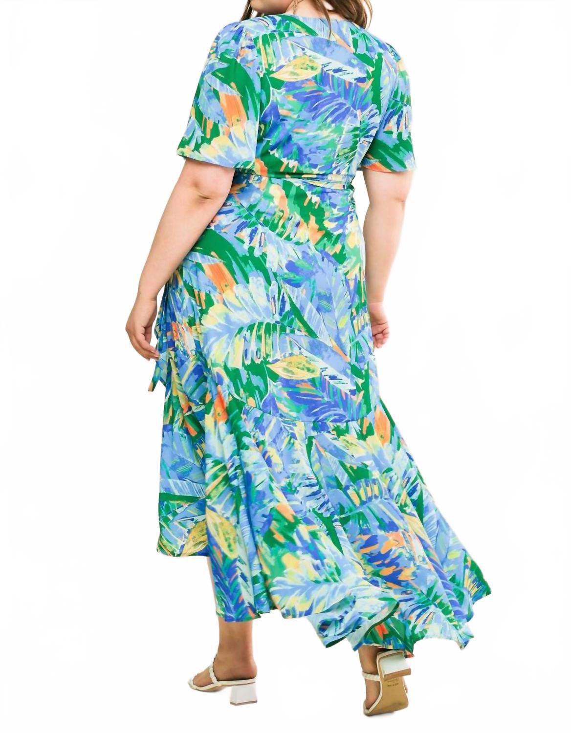 Woven High Low Dress In Blue/green