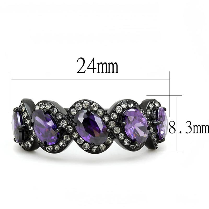 IP Black(Ion Plating) Stainless Steel Ring with AAA Grade CZ in Amethyst