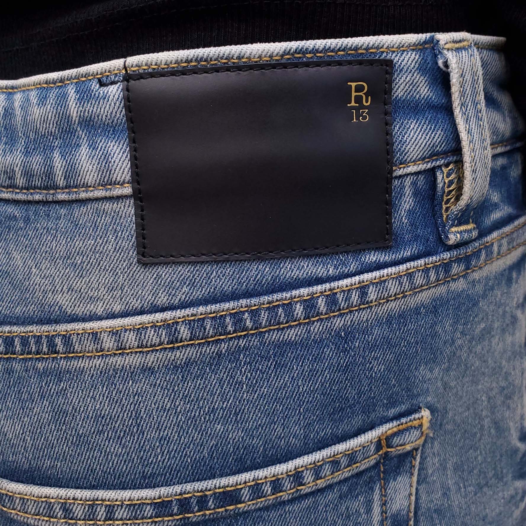 R13 'BOY STRAIGHT' JEANS WITH DISTRESSED HEM - SIZE 27