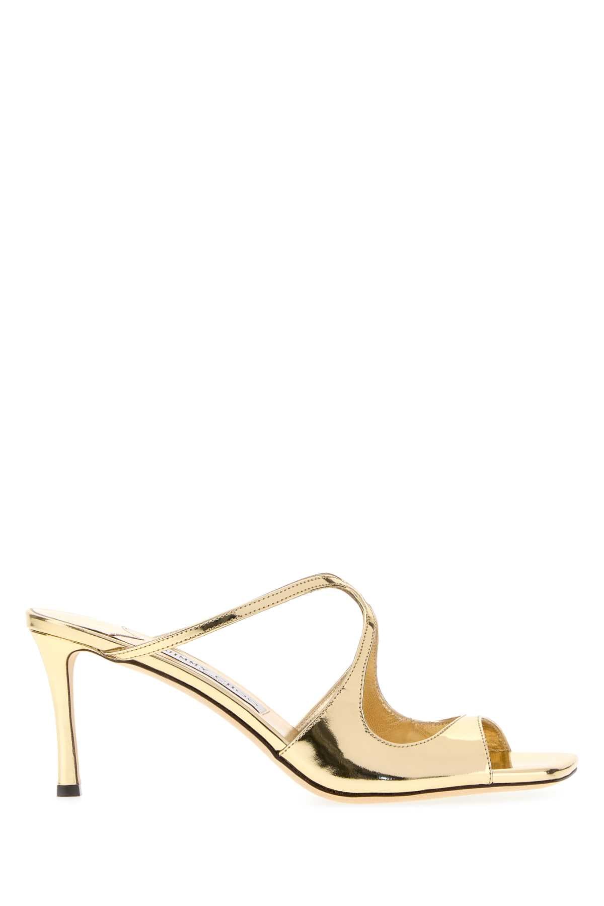 Jimmy Choo Women Gold Leather Anise 75 Mules