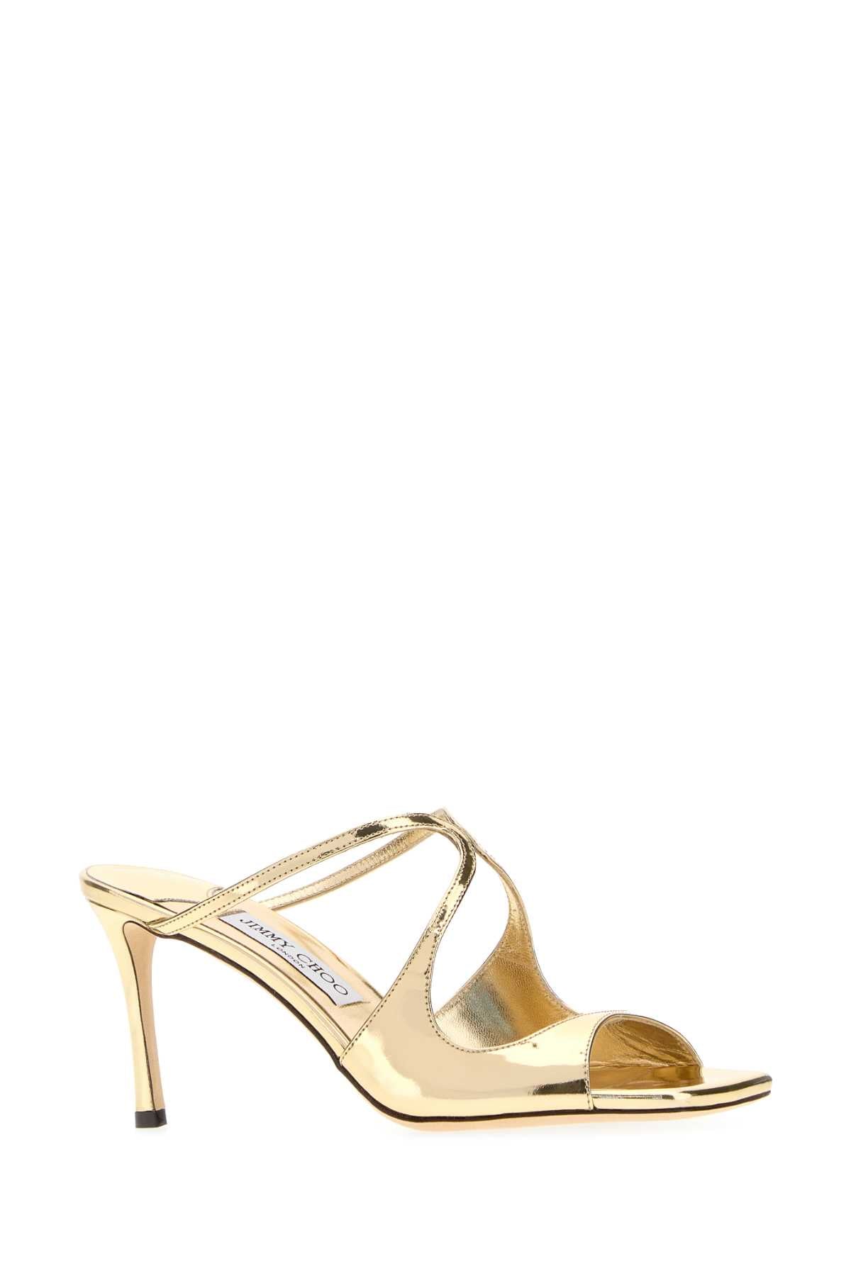 Jimmy Choo Women Gold Leather Anise 75 Mules