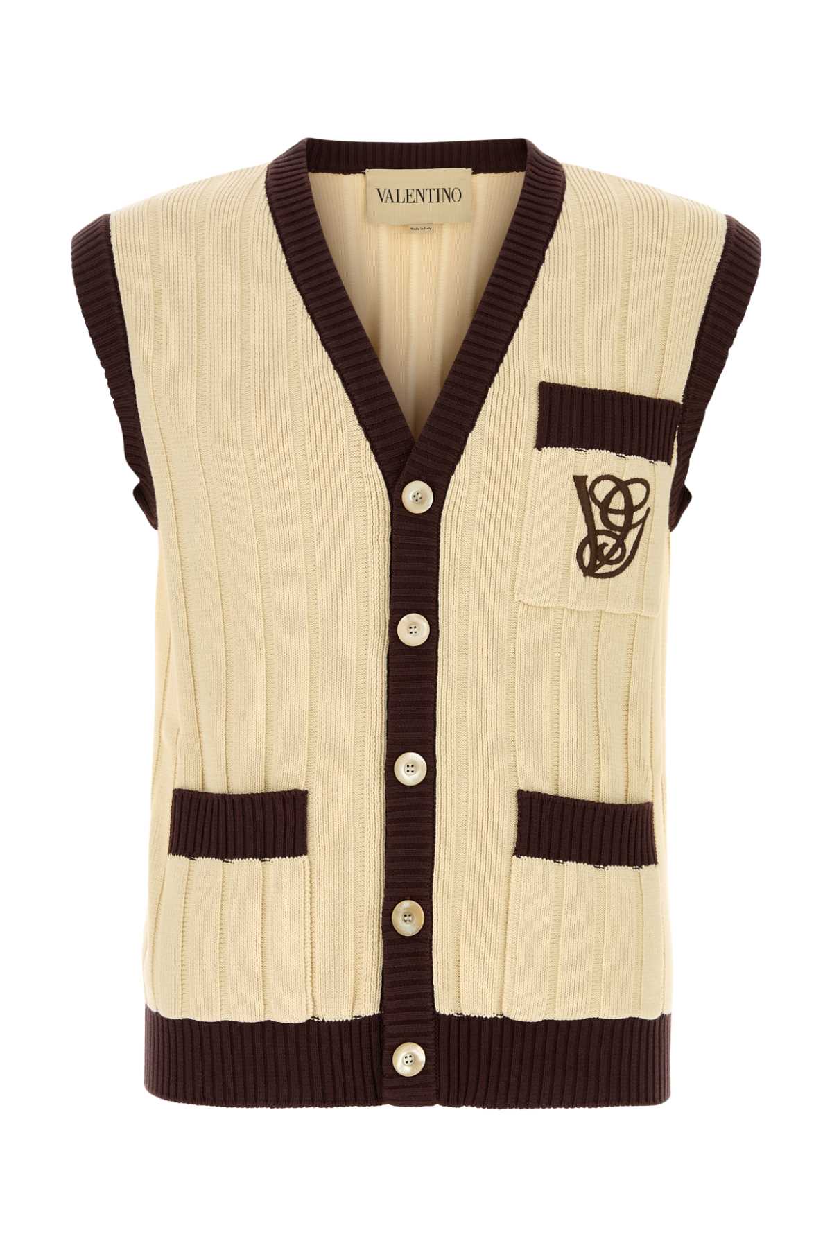 Valentino Garavani Men Cream Cotton Vest