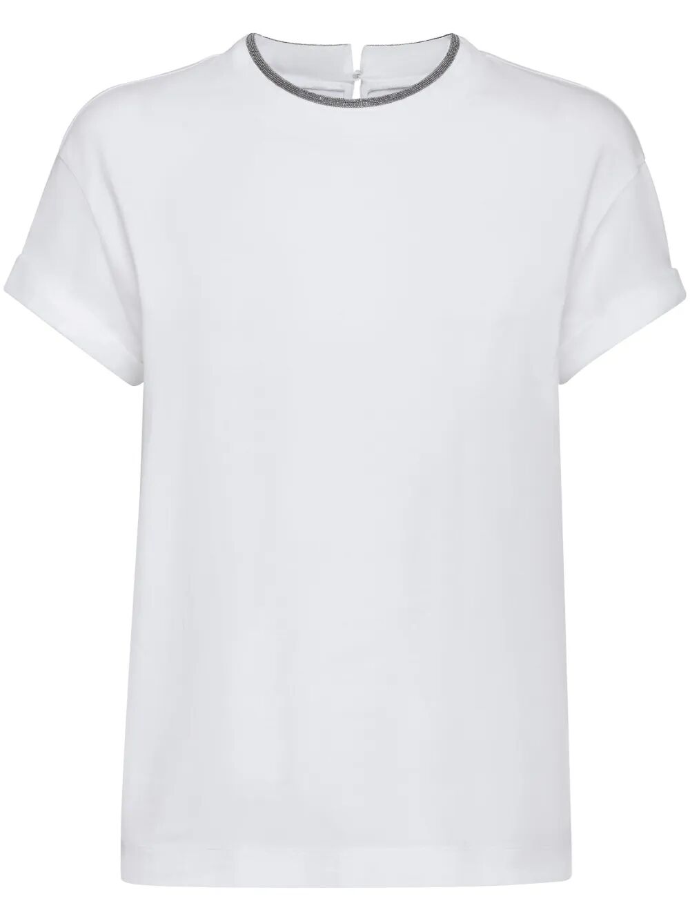 Brunello Cucinelli Women Stretch Cotton Jersey T-Shirt With Precious Faux Layering