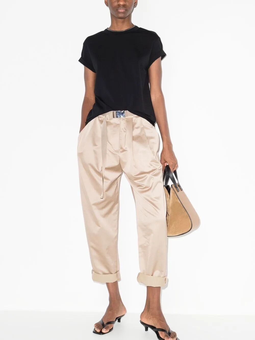Brunello Cucinelli Women Stretch Cotton Jersey T-Shirt With Precious Faux Layering