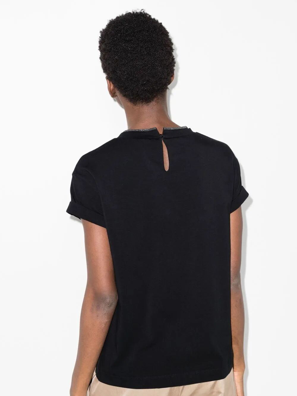 Brunello Cucinelli Women Stretch Cotton Jersey T-Shirt With Precious Faux Layering