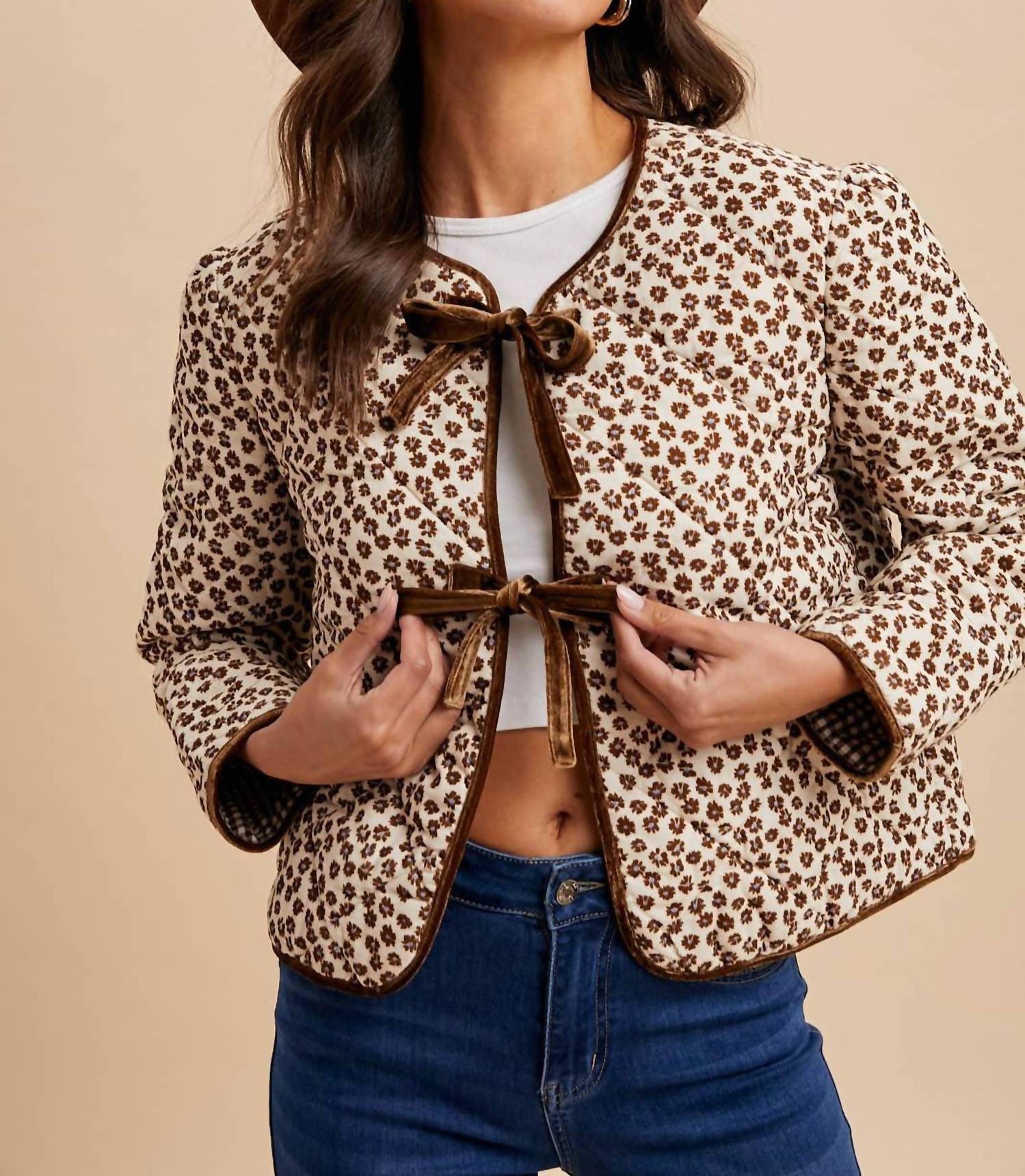 Palma Corduroy Quilted Ribbon Jacket In Crème Multi
