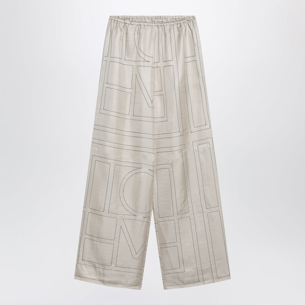 Toteme Ivory Monogram Silk Pajama Trousers Women