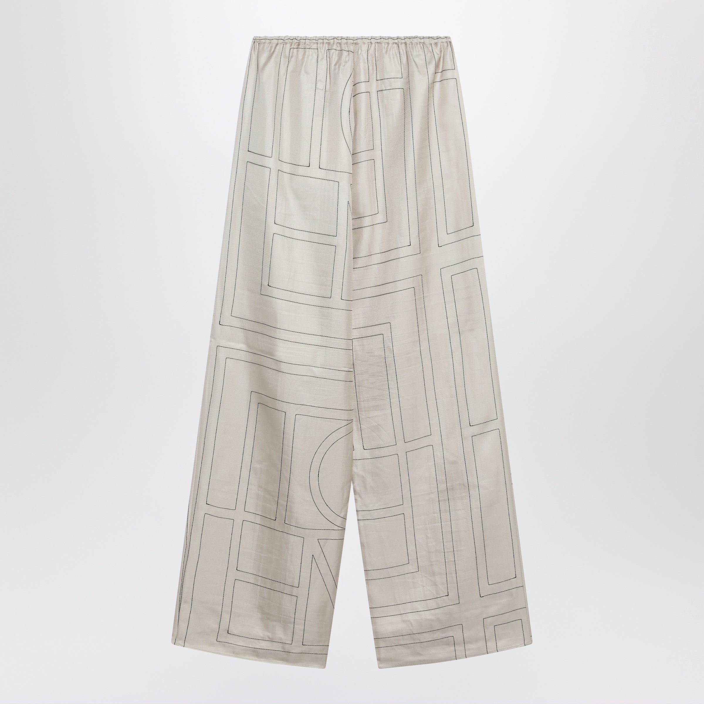 Toteme Ivory Monogram Silk Pajama Trousers Women