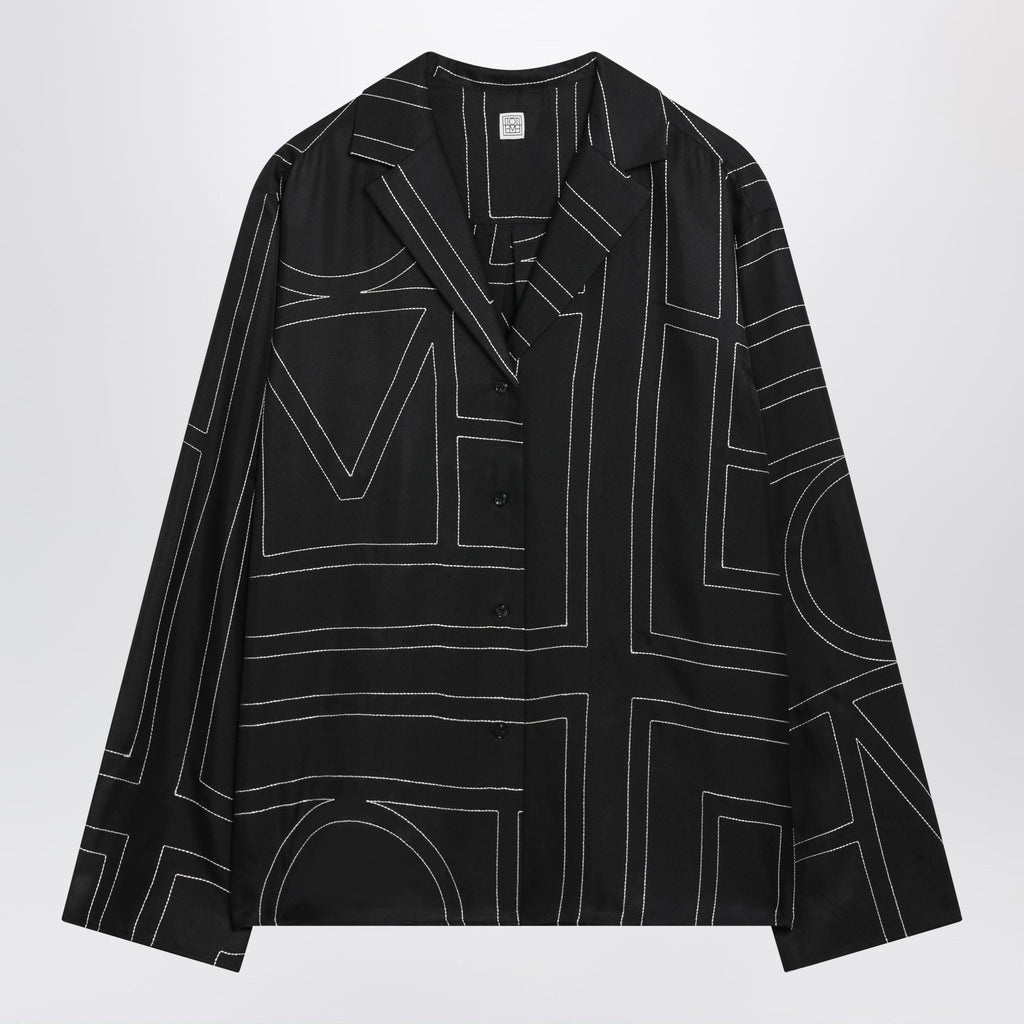 Toteme Black Monogram Silk Pajama Shirt Women
