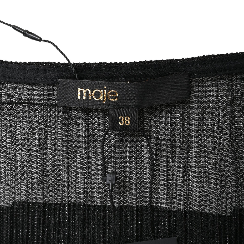 Maje Tiered Metallic Knitted Midi Dress in Black Polyester