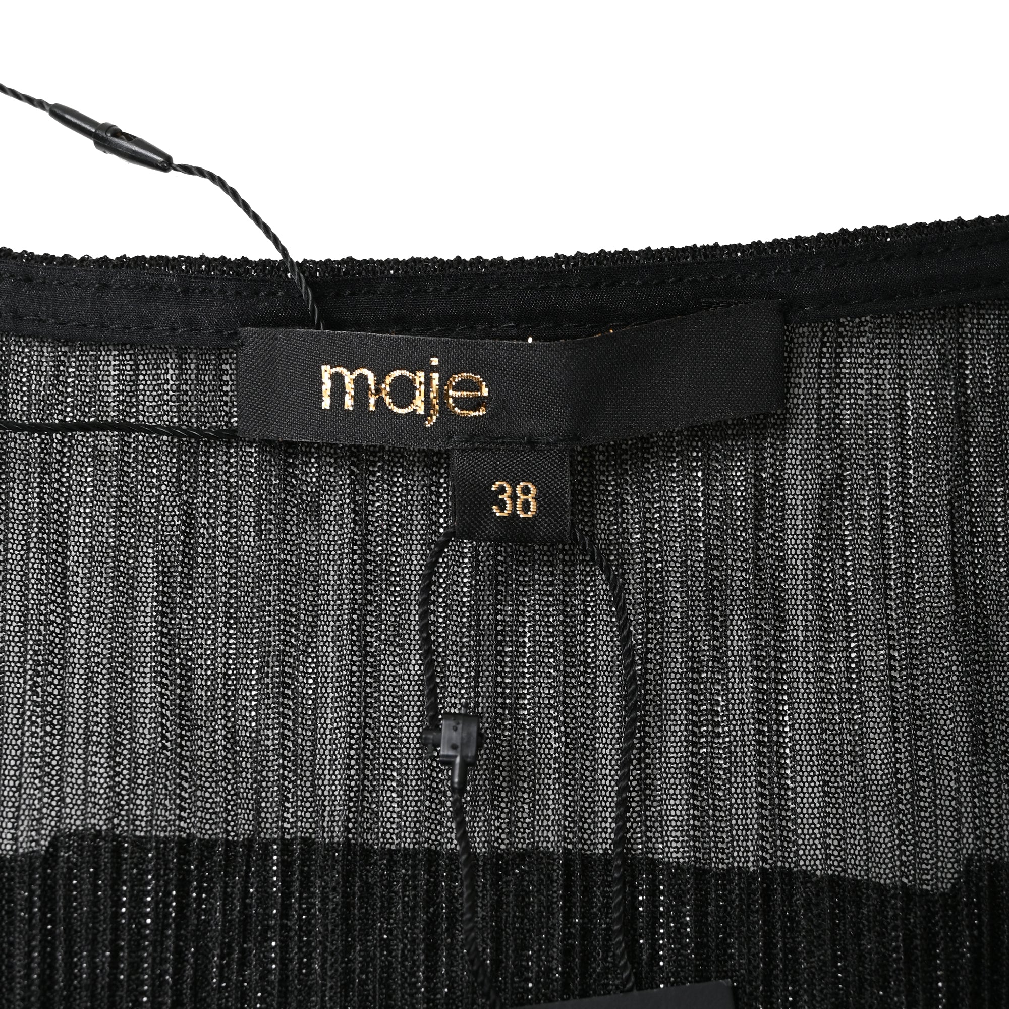 Maje Tiered Metallic Knitted Midi Dress in Black Polyester