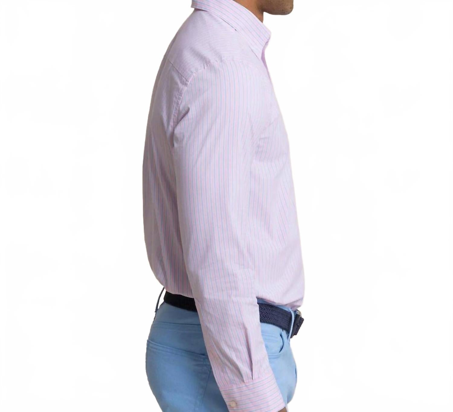 Amelia Island Stripe Charleston Sport Shirt In Sea Pink