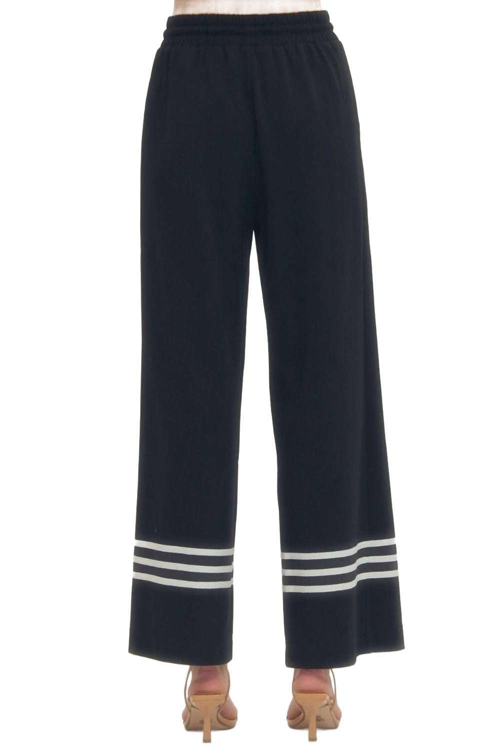 Luna Short Sleeve Knit Top And Wide Leg Pants Set In Black