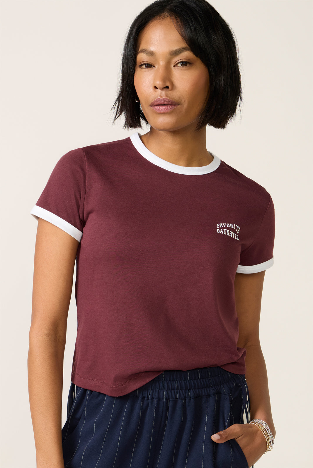 Women's Chest Logo Cropped Ringer T-Shirt