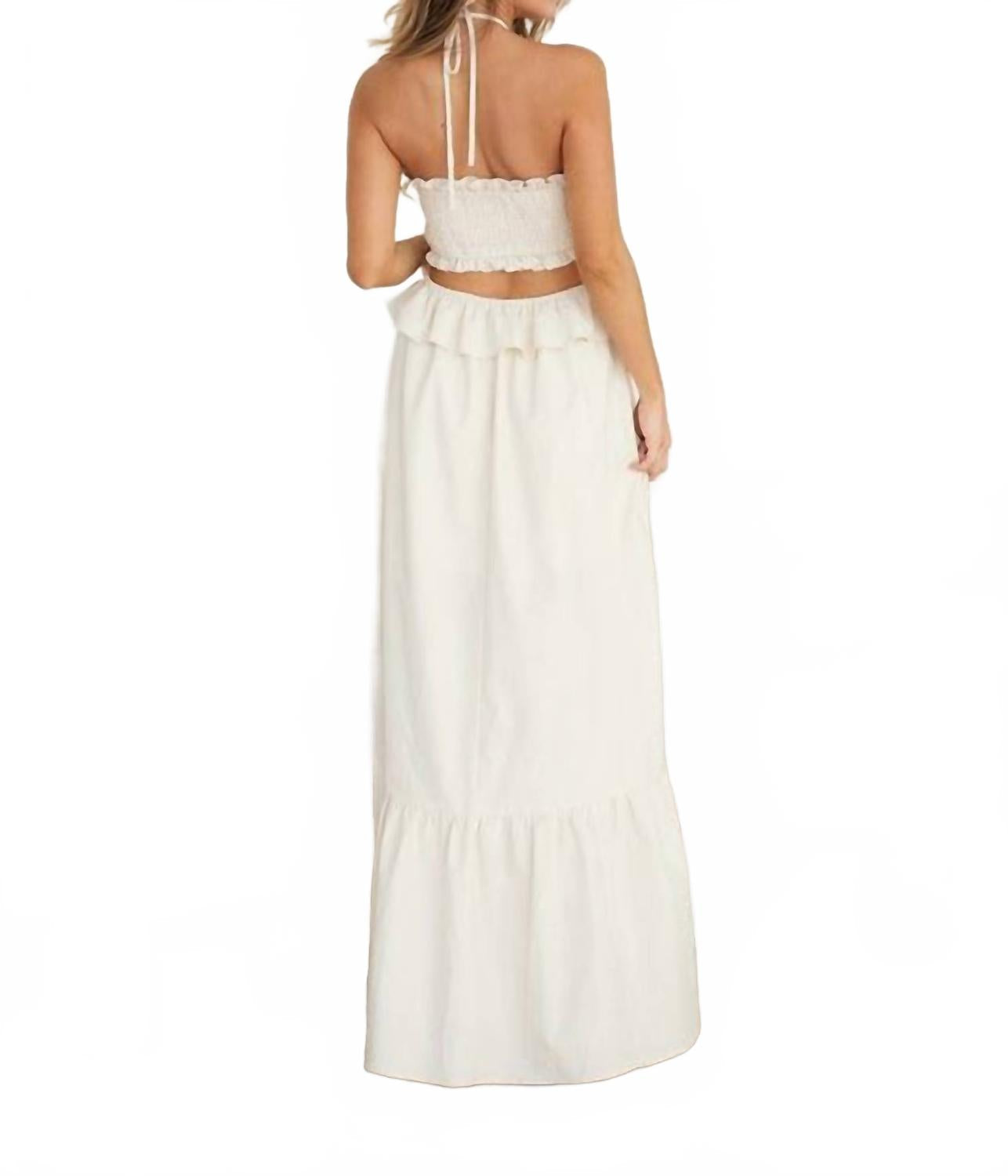 Cut-Out Ruffled Maxi Halter Dress In White