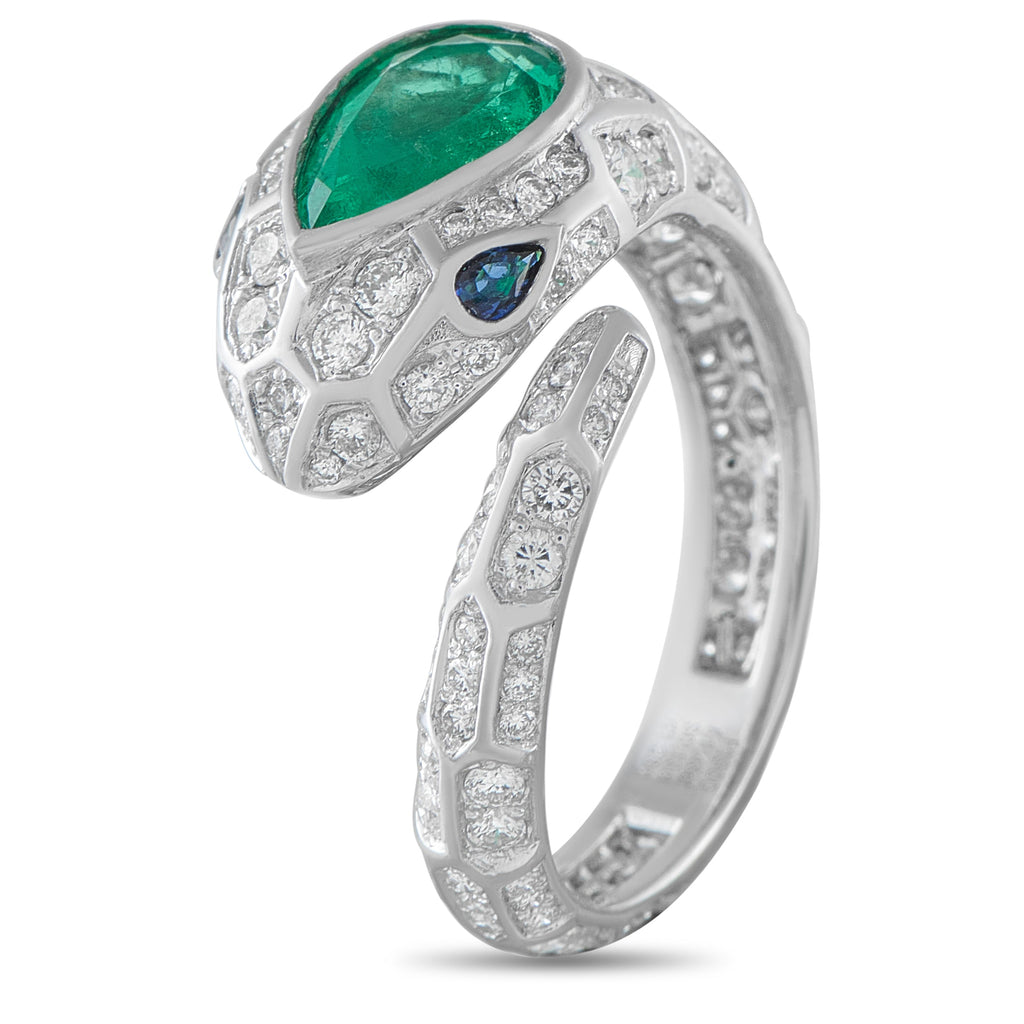 LB Exclusive Platinum 1.28ct Diamond, Emerald, and Sapphire Snake Ring MF18-041426
