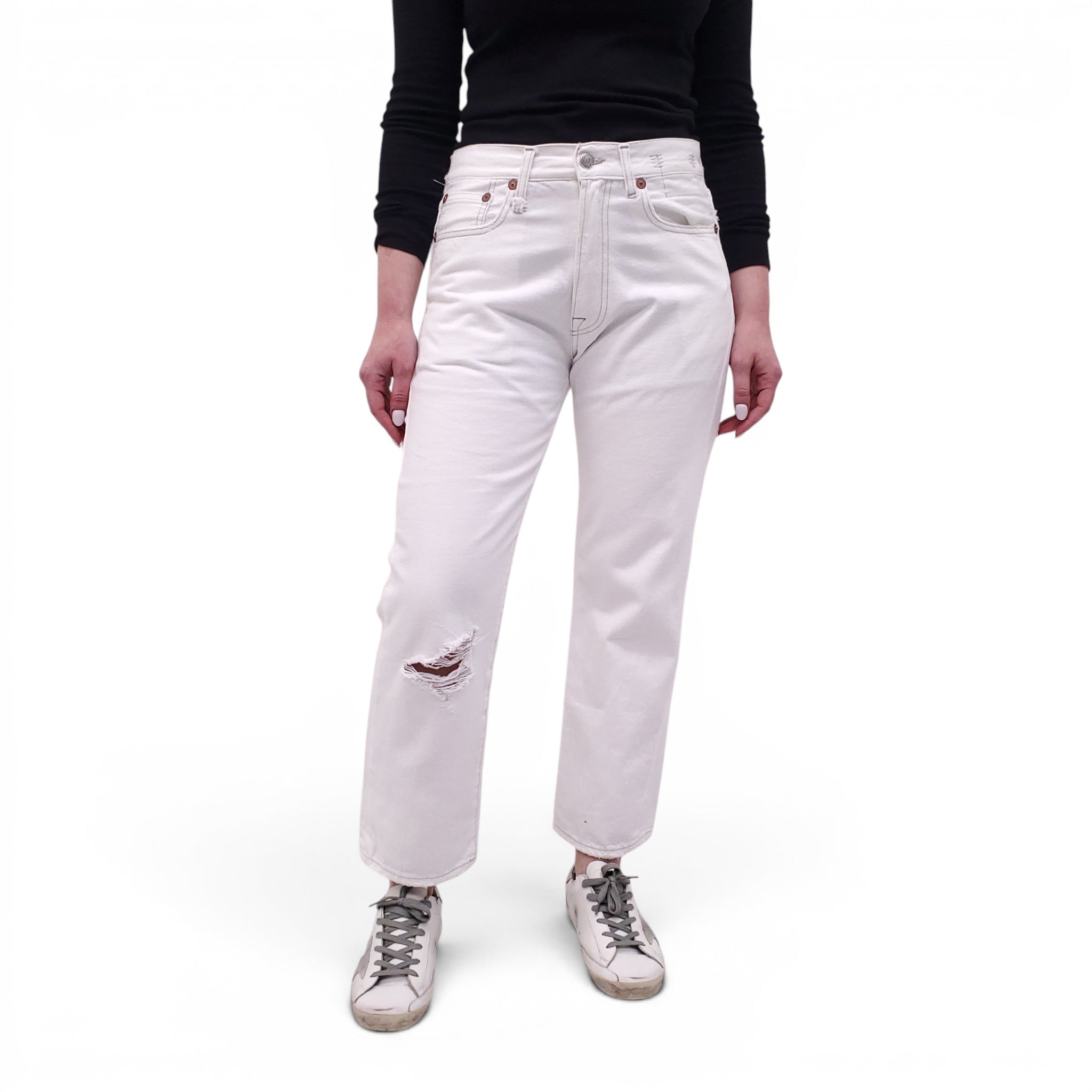 R13 WHITE 'BOYFRIEND' JEANS - SIZE 26