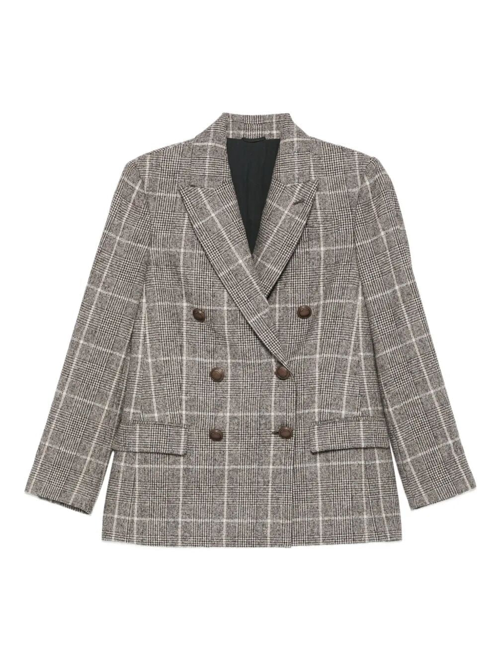Brunello Cucinelli Women Alpaca And Wool Prince Of Wales Double-Breasted Blazer With Monili