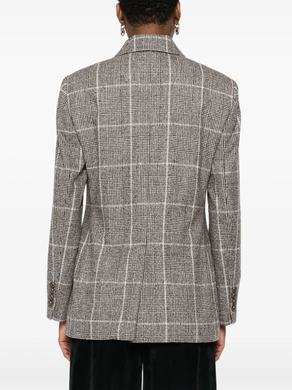 Brunello Cucinelli Women Alpaca And Wool Prince Of Wales Double-Breasted Blazer With Monili