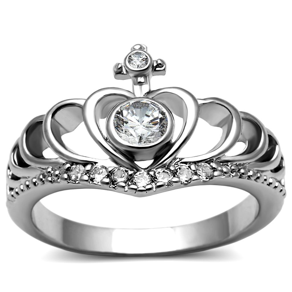 High polished (no plating) Stainless Steel Ring with AAA Grade CZ in Clear