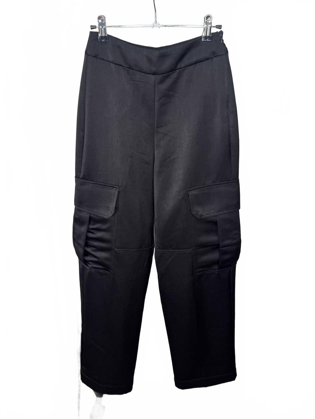 Satin Cargo Pants In Black