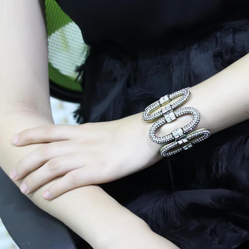 Antique Copper White Metal Bracelet with Top Grade Crystal in Clear