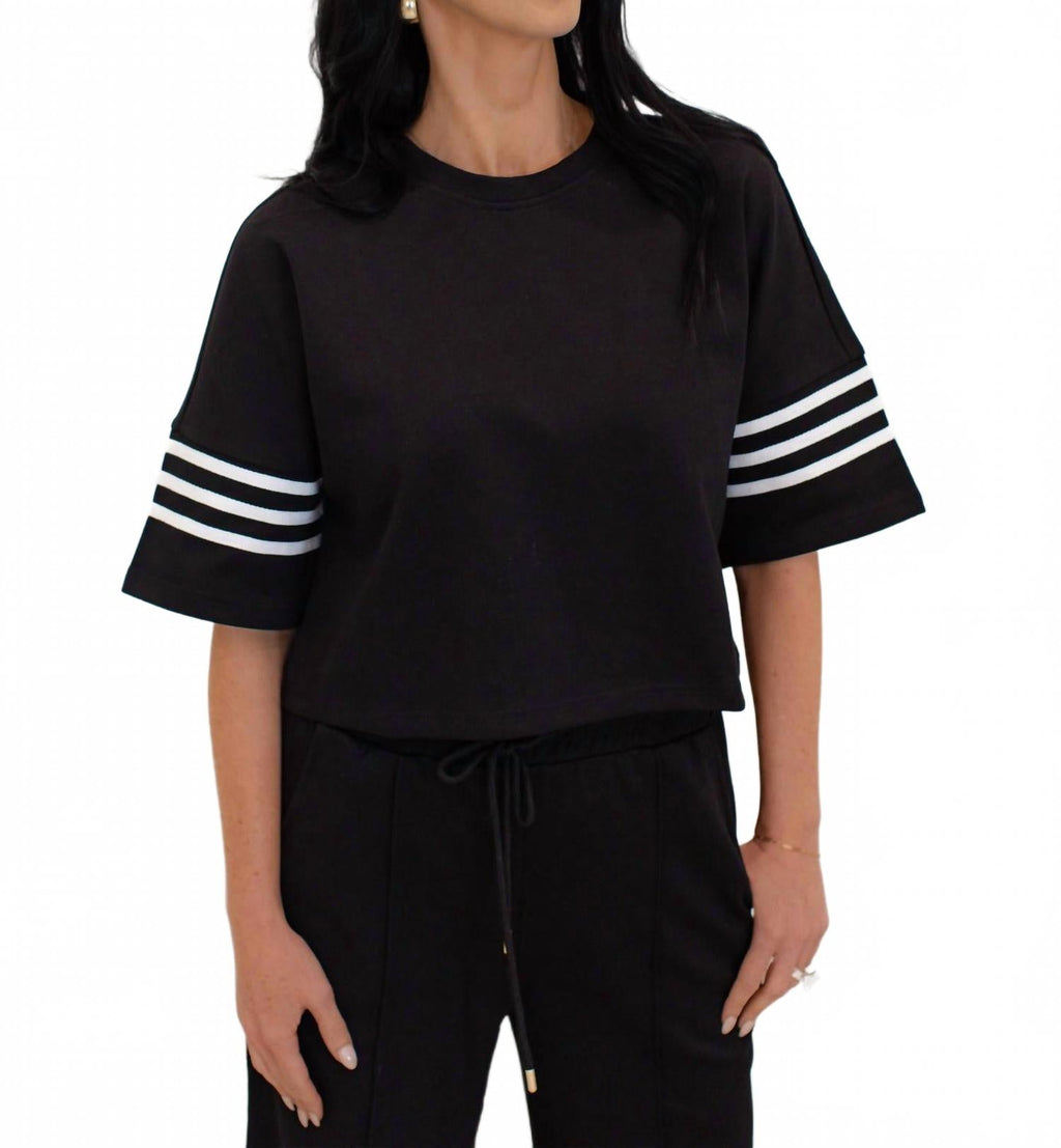 Luna Short Sleeve Knit Top And Wide Leg Pants Set In Black