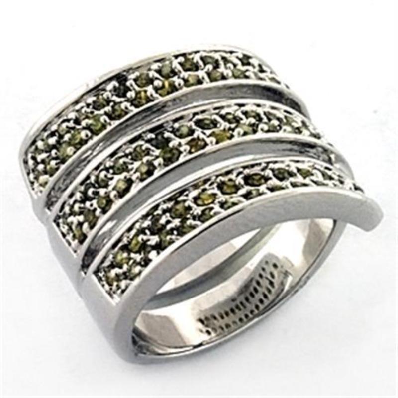 Rhodium Brass Ring with AAA Grade CZ in Olivine color