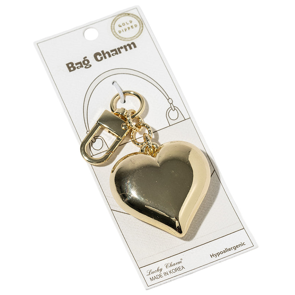 Gold Dipped Bold Puffy Heart Drop Keychain Bag Charm