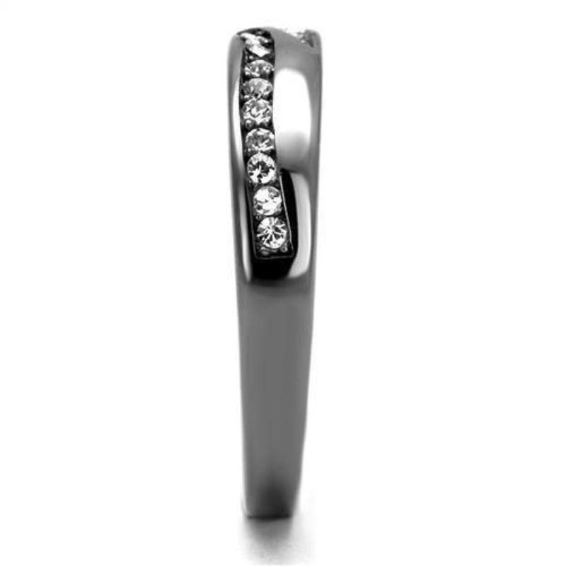IP Light Black Stainless Steel Ring with Top Grade Crystal in Clear