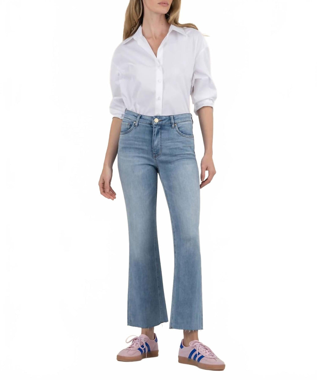 Kelsey High Rise Ankle Flare Jeans In Blue